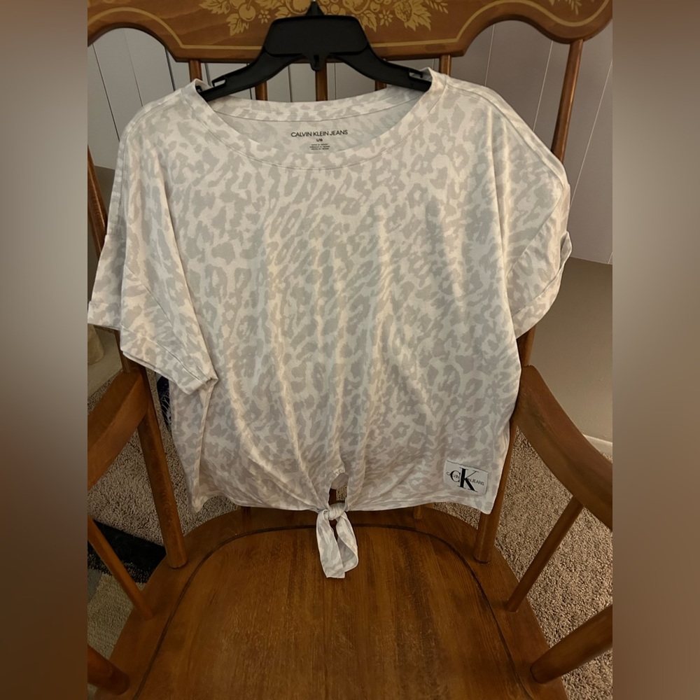 Calvin Klein women L short sleeve front tie cotton short sleeve shirt